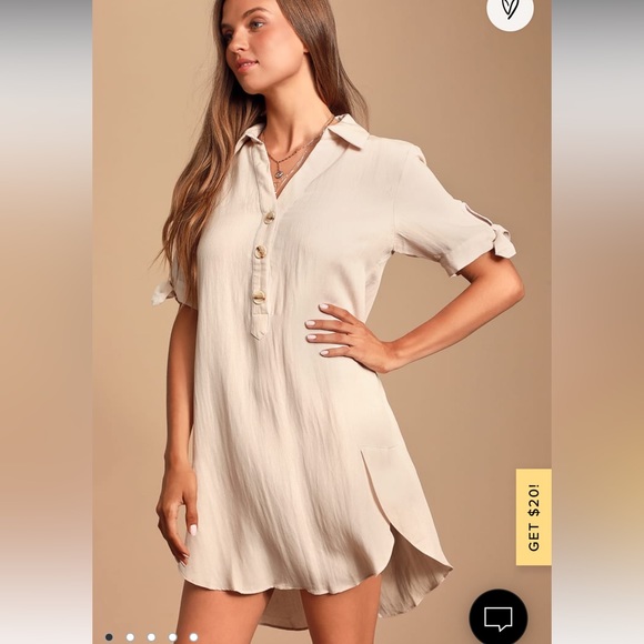 Lulus Dresses & Skirts - Countryside Beige Tie-Sleeve Shirt Dress